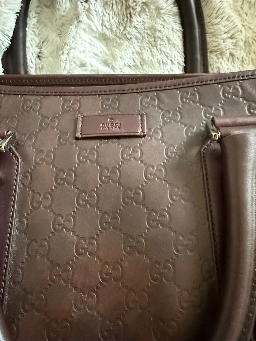 Gucci Brown Embossed Leather Briefcase Tote - Men's Top-Handle
